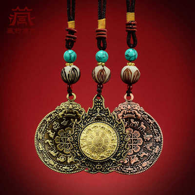 藏村九宫八卦牌吊坠八吉祥雕花可转动书包挂坠本命年12生肖饰品
