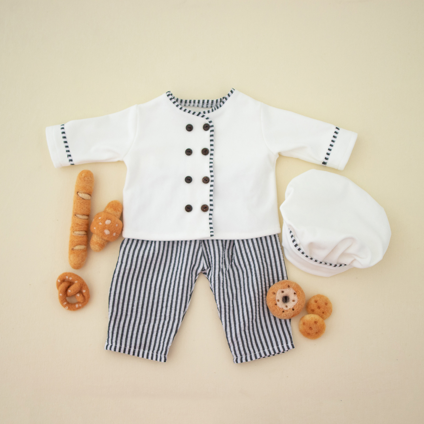 新生儿摄影服装男宝宝拍照西点厨师服婴儿月子满月照衣服影楼道具