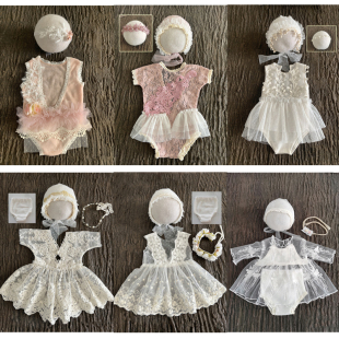 新生儿摄影服装女宝宝百天拍照帽子头饰衣服影楼道具婴儿月子照相