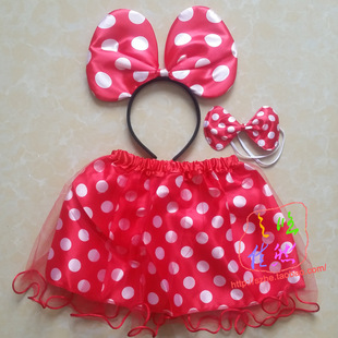 米妮三件套裙子头扣领结万圣节化妆舞会衣服表演服好女孩幼儿园