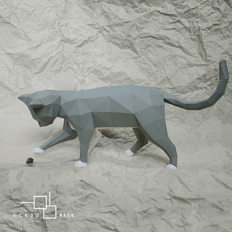 猫咪动物几何北欧立体桌面摆件家居装饰纸模手作DIY创意原创设计