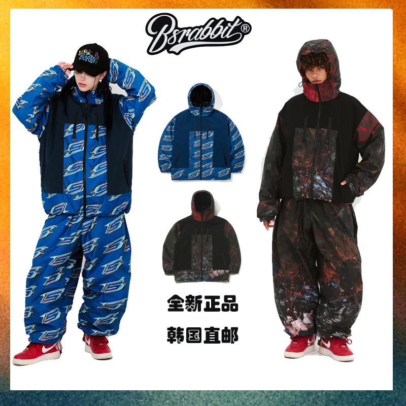 25新款韩国bsrabbit潮牌滑雪服男女同款bsr滑雪服单板HIGH HOODED