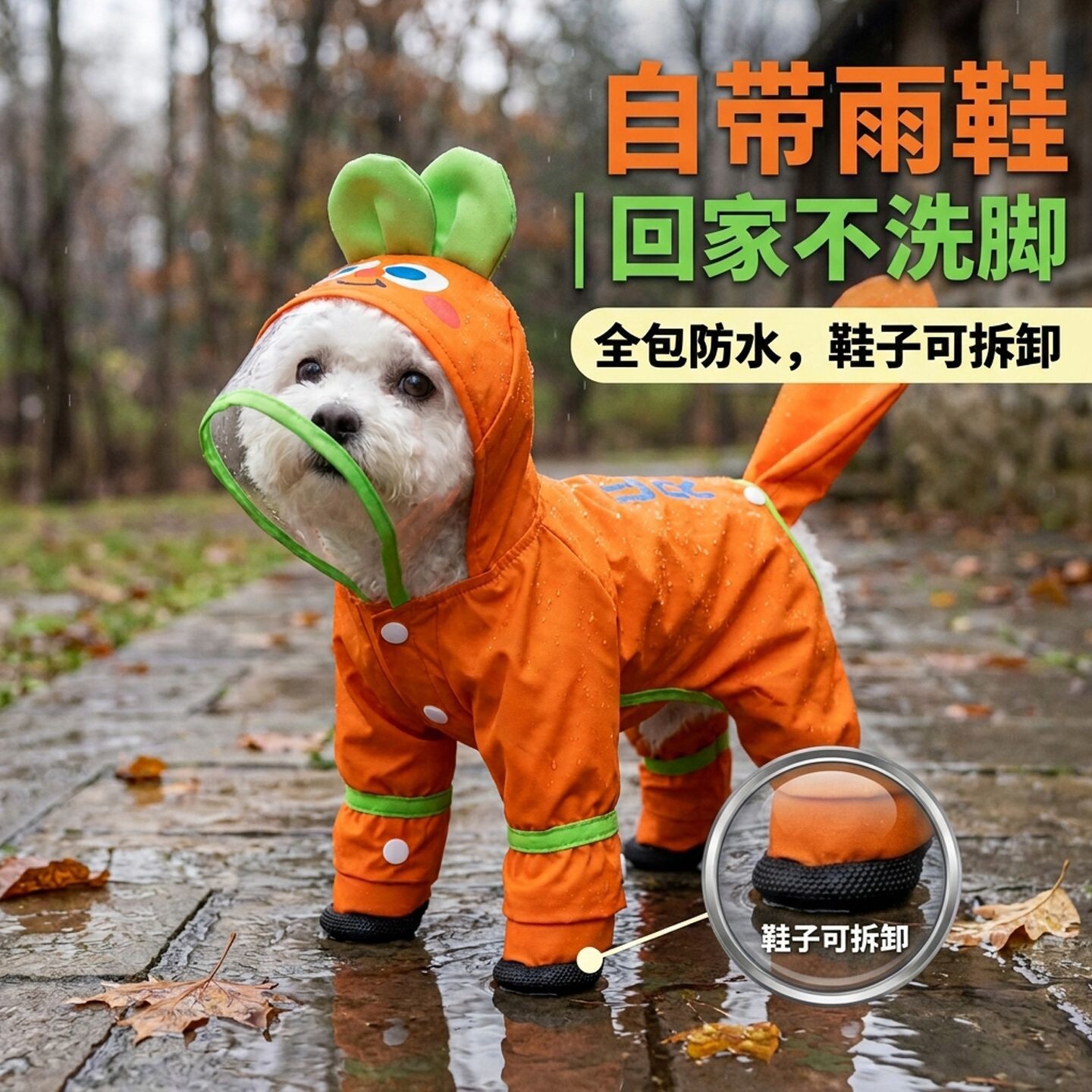 狗狗四脚全包防水可拆雨鞋雨衣