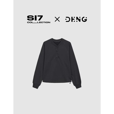 DENG 松弛天花板做旧洗褪亨利领卫衣基础款微宽松百搭上衣FX011