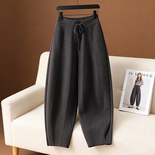 高端欧货弯刀裤女冬季加厚双面绒休闲裤香蕉哈伦裤宽松镰刀阔腿裤