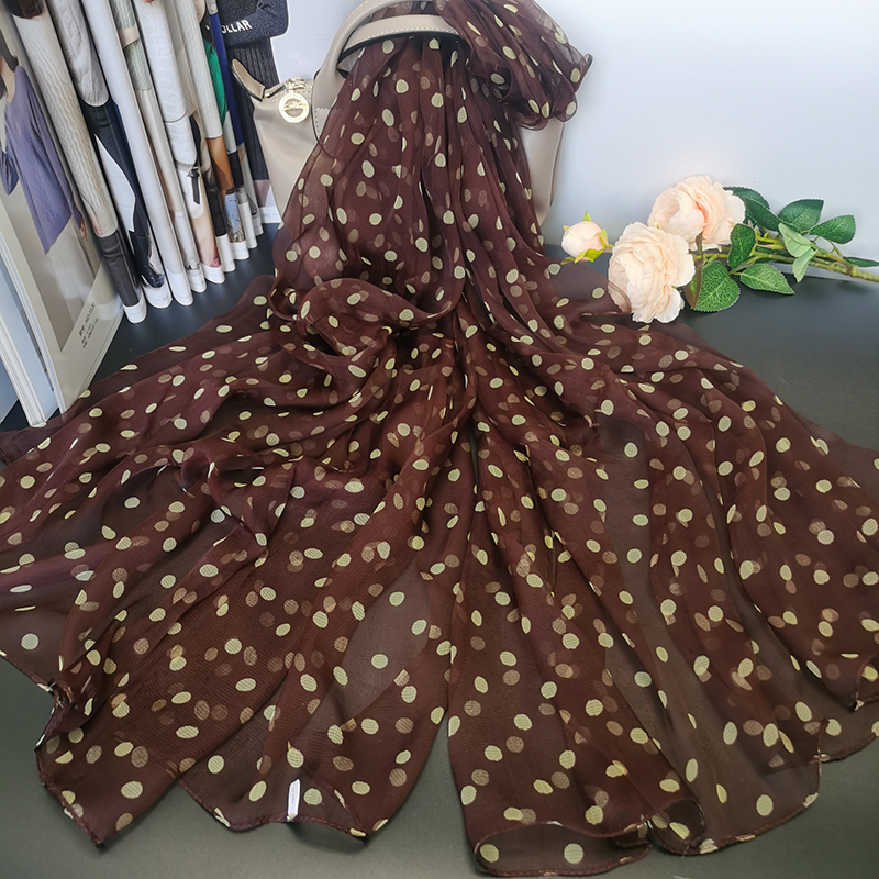 真丝丝巾春秋款百搭春秋冬女士桑蚕丝围巾长款印花长纱巾圆点韩版