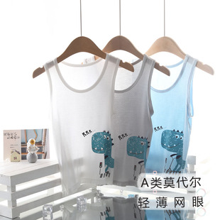 宝宝超薄背心a类夏季卡通恐龙网眼男儿童莫代尔冰丝无袖上衣无骨
