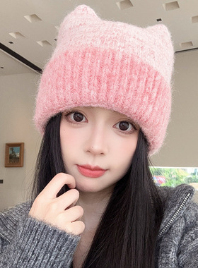韩系毛线帽女秋冬甜美百搭针织帽