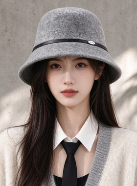 初冬羊毛呢女显脸小百搭渔夫帽