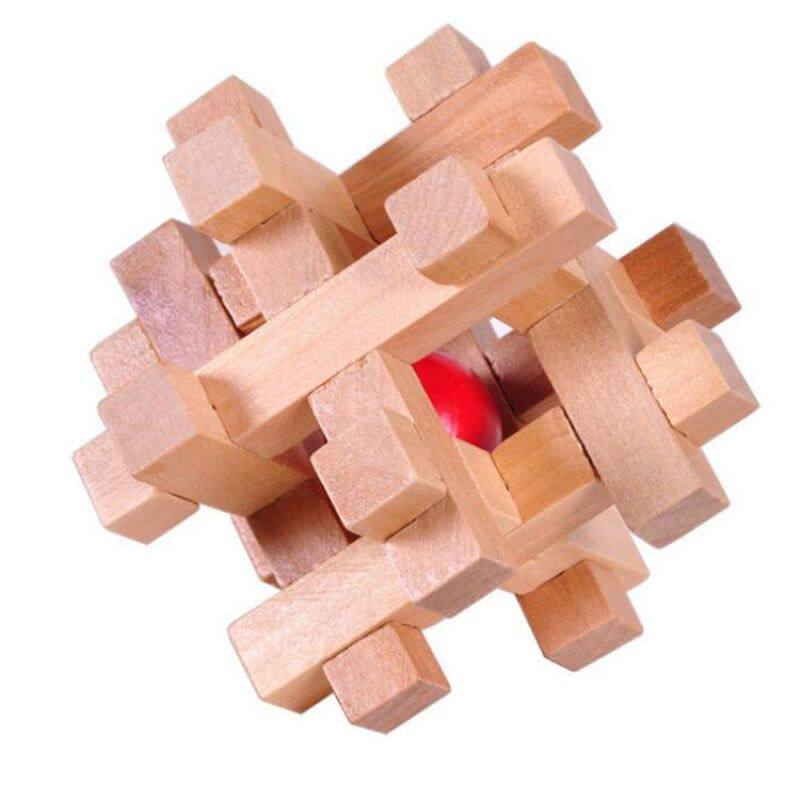 笼中取球儿童益智玩具孔明锁鲁班锁烧脑榉木解锁高难度成人取红球