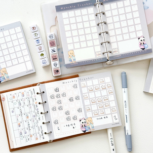 有熊M5A7盖章打卡便签原创设计习惯盖章月计划手帐双面印刷素材纸