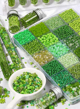 森林系绿色幻彩透明琉璃米珠散珠diy手工戒指项链手链配件材料