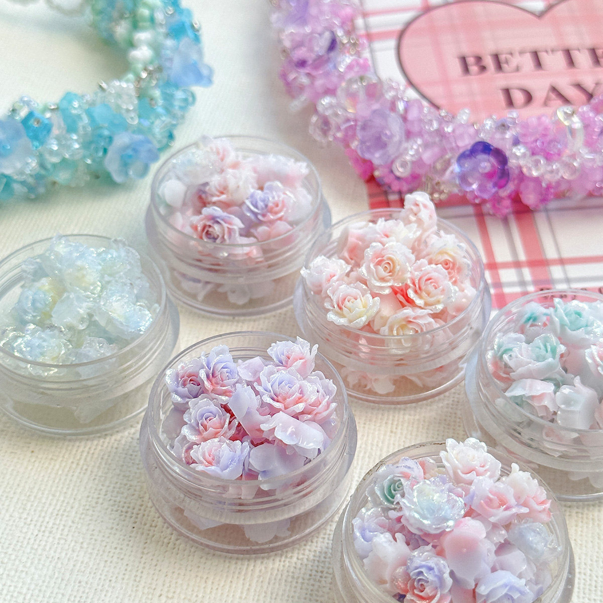 新款晕染手搓玫瑰软花散珠子diy串珠手工材料手链项链饰品配件