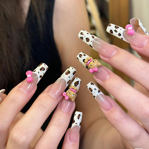 纯手工定制穿戴甲黑皮可爱kitty豹纹法式甜酷辣妹美甲美甲穿戴甲