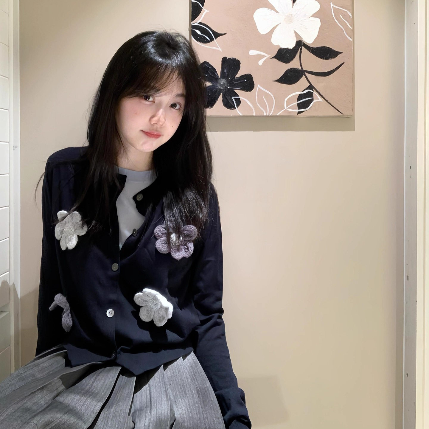 温柔慵懒风重工设计感花朵针织开毛针织衫