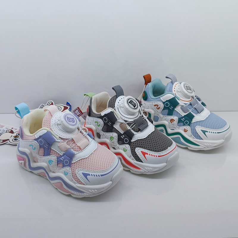 2024秋季品牌步一男女儿童宝宝休闲网面旋转纽扣轻运动鞋185011