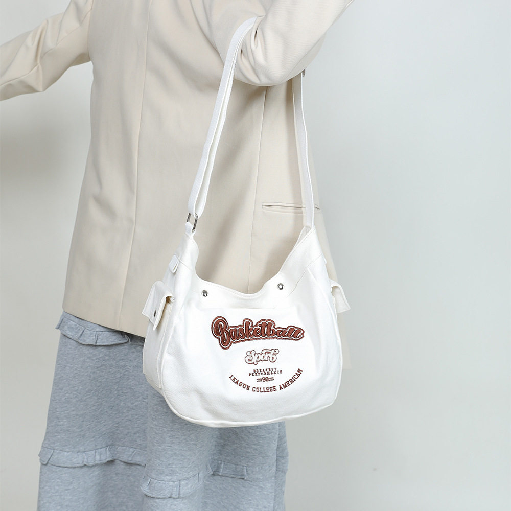 韩式厚帆布包女潮牌时尚运动风大容量斜挎包 男款大学生邮差包C