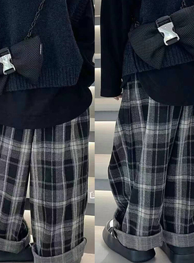 童乐鱼儿童格子裤2024秋季男女童长裤中童休闲黑白格直筒裤58113