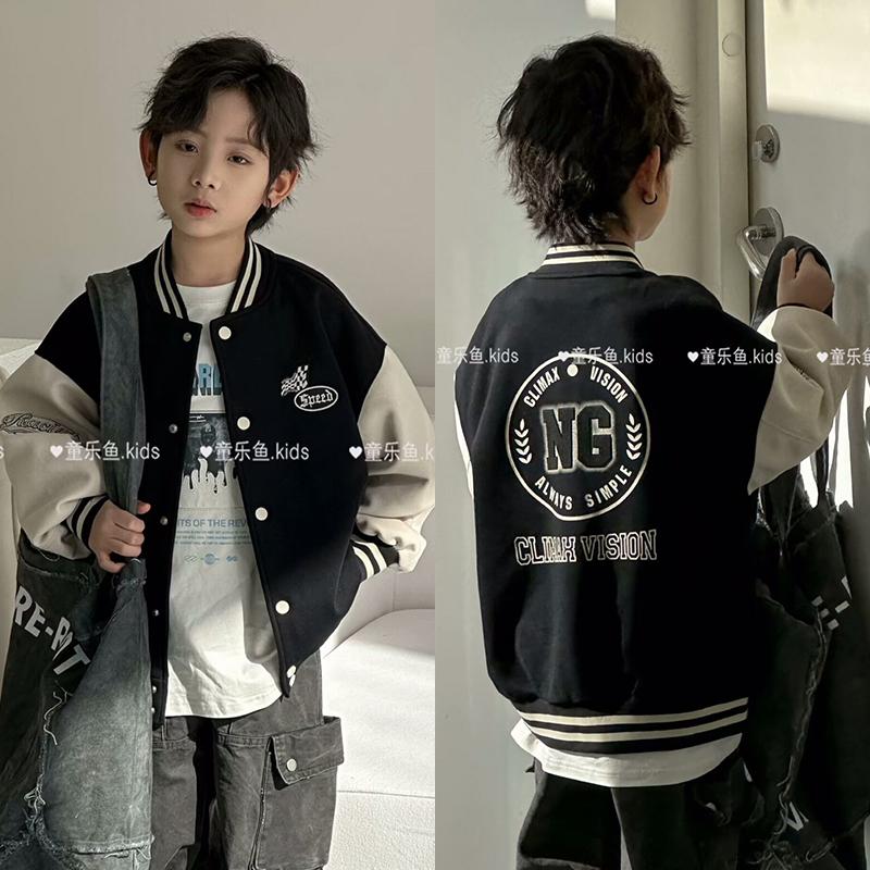童乐鱼韩版拼色棒球服外套2025