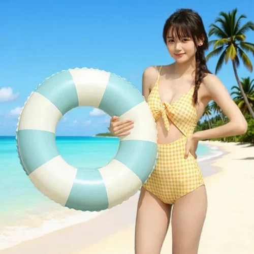 ins复古游泳圈加厚PVC游泳圈条纹泳圈儿童救生圈腋下圈成人游泳圈