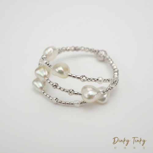 【TINKY】18K澳白keshi多层戒指 DSJ096