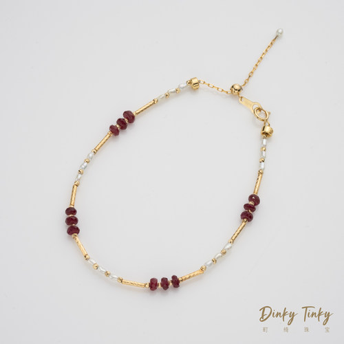 【TINKY】18K“玫瑰花茶”澳白keshi+红宝石手链 DSS012