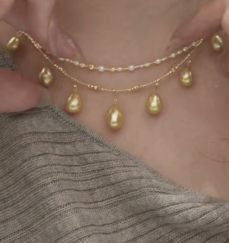 18k海水金keshi温莎项链@@DSL1062