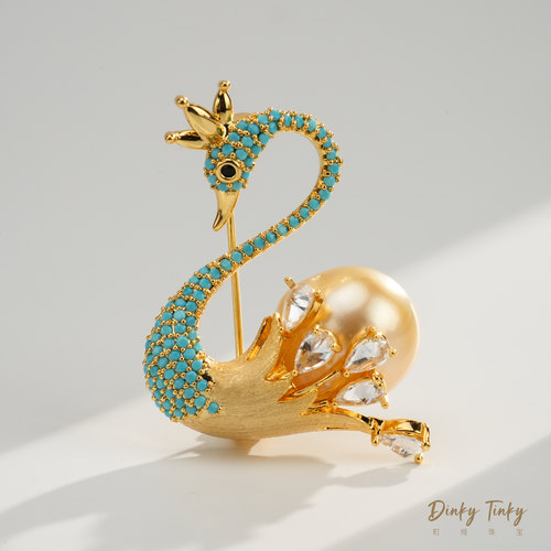 【TINKY】海水金珠天鹅胸针 DSX100