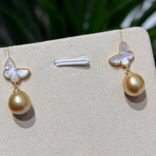 s925海水金珠蝴蝶贝母耳钉 DSE843