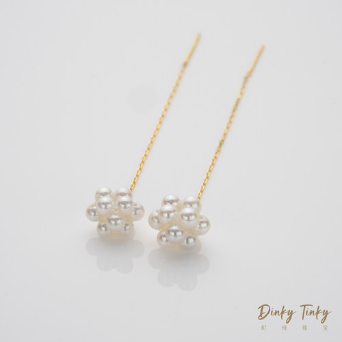 【TINKY】18K“绣球花”淡水ak3-4编织珍珠耳线 DFE001