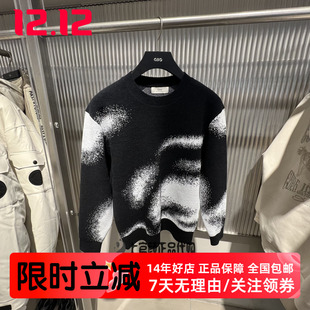 新品 2025冬季 G25A204013 毛衣黑色不规则白色点缀圆领线衫 GXG男装