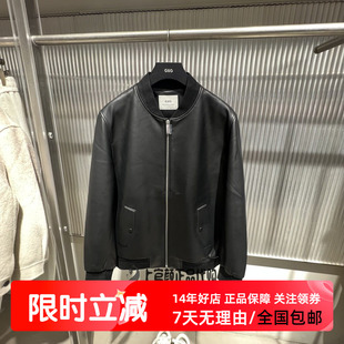 黑色棒球领羊皮革皮衣外套潮流 新款 G24X124003 2024冬季 GXG男装