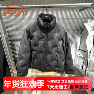 GXG男装2024冬季新款PU皮黑色压印羽绒服立领外套潮流 G24XY24062