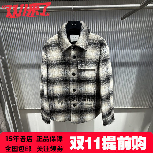 GXG男装2026冬季新款花色微宽松格子含绵羊毛短款大衣 G26A064017