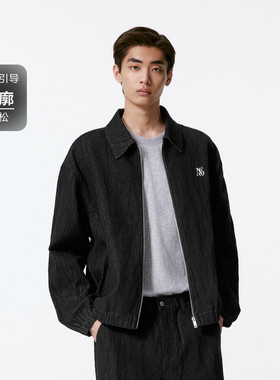 GXG男装24年秋男士夹克简约时尚通勤纹理牛仔夹克外套 G24XE83002