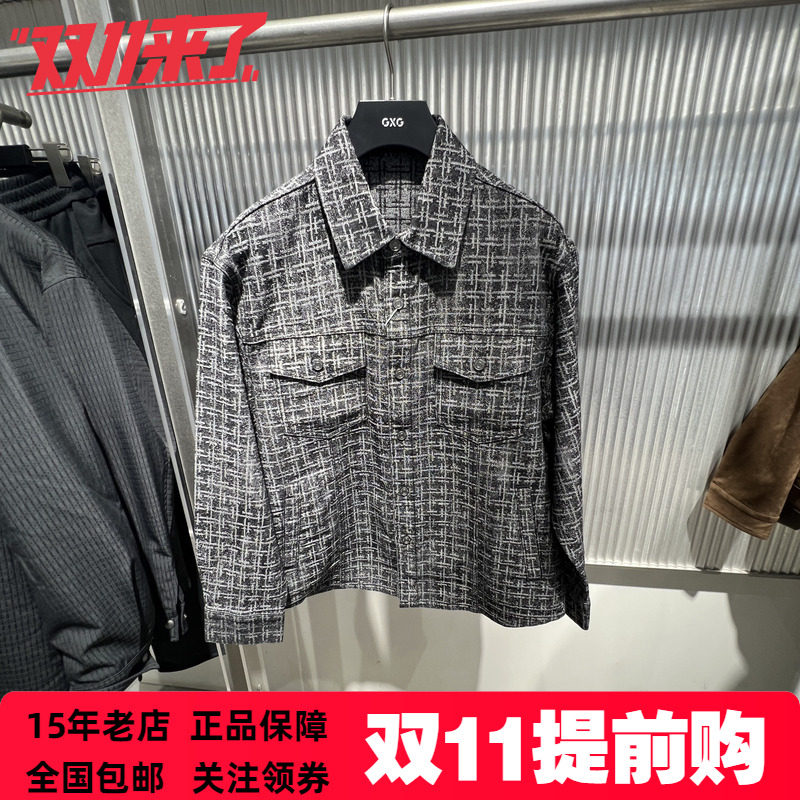 GXG男装特26秋季新品两色选微阔都市格纹翻领牛仔衬衫 G26AE93010