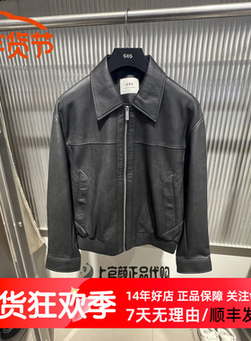 GXG男装2026春季新款PU黑色翻领拉链夹克休闲潮流外套 G26A211005