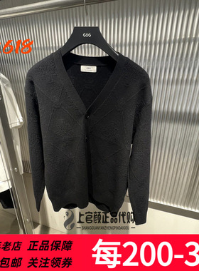 GXG男装25秋季新款男士黑色提花针织开衫保暖针织毛衣 G25A303001