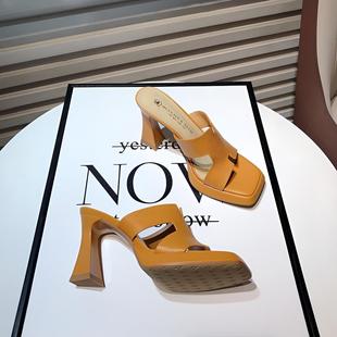 网红细跟高跟防水台一字女拖气质外穿露趾凉拖鞋 新款 女鞋 9CM夏季