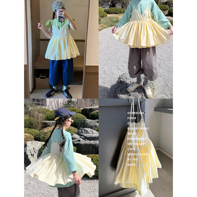 牙签细褶叠穿大下摆背心裙娃娃衫