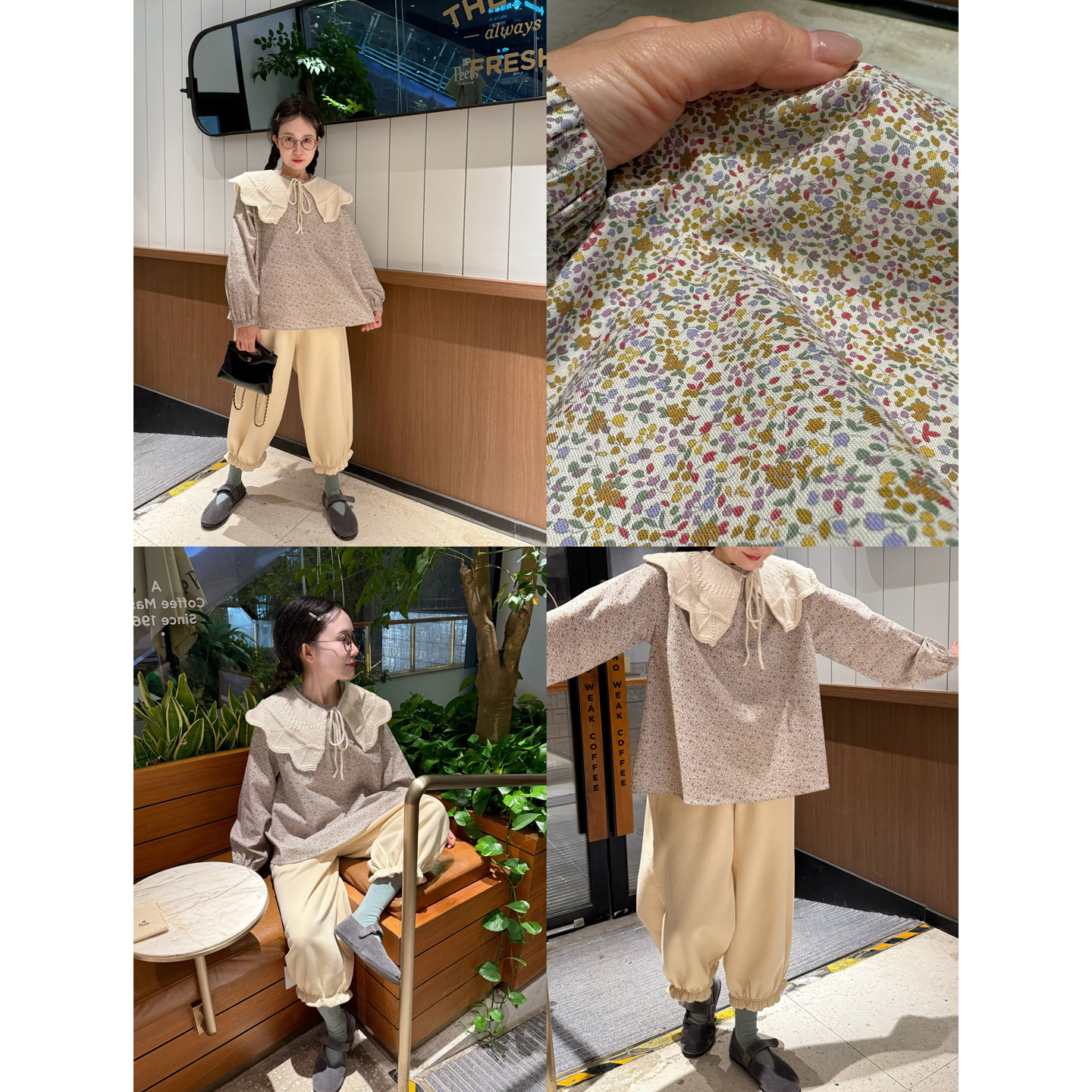 小碎花宽松大版圆领娃娃衫衬衫