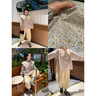 猴子家自制~日系文静小碎花加厚棉质百搭宽松大版圆领娃娃衫衬衫