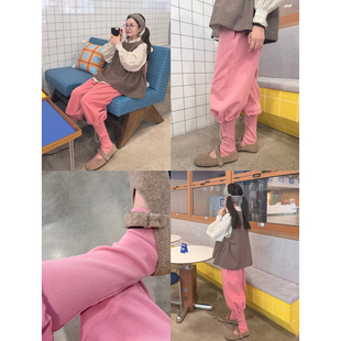 猴子家自制冷棕玫瑰个性分体式可拆卸束脚羊腿裤抽绳宽松休闲卫裤