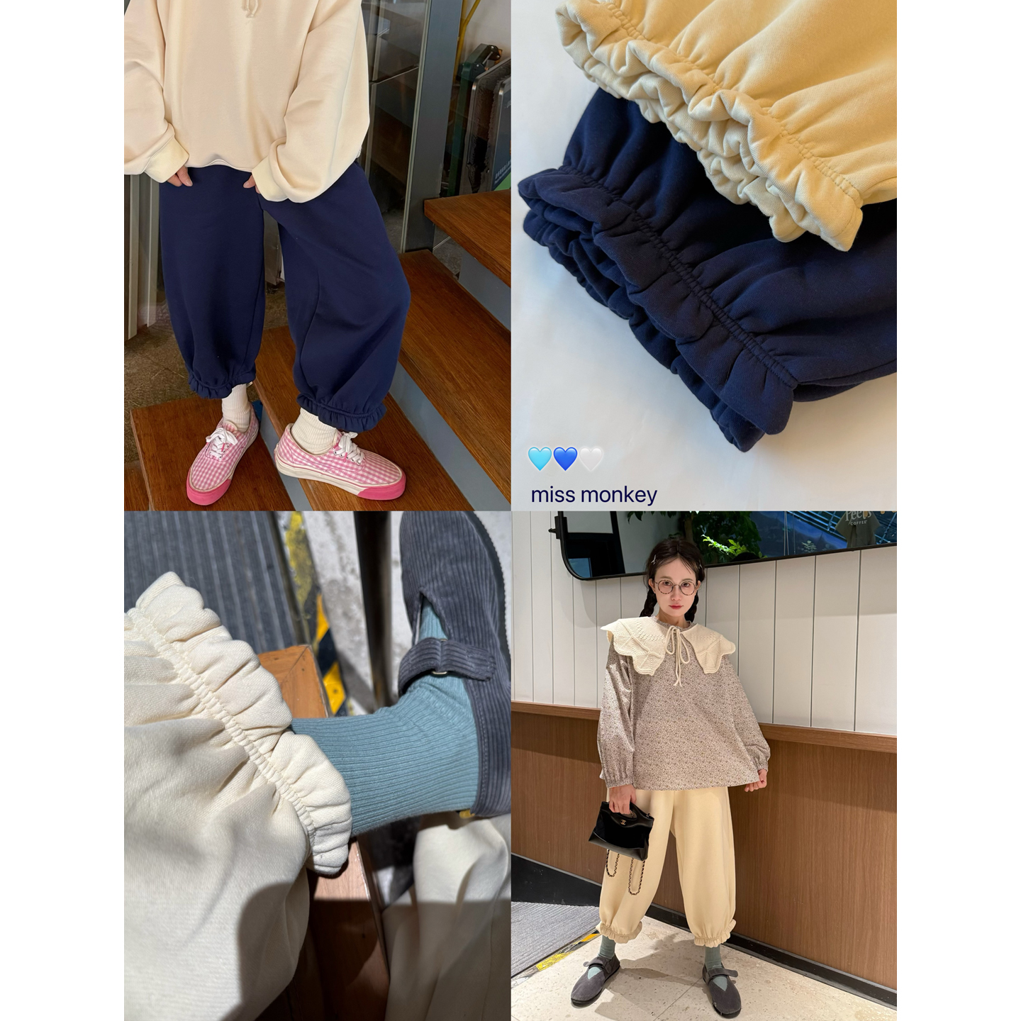 冬季保暖加厚抓绒荷叶花边运动裤