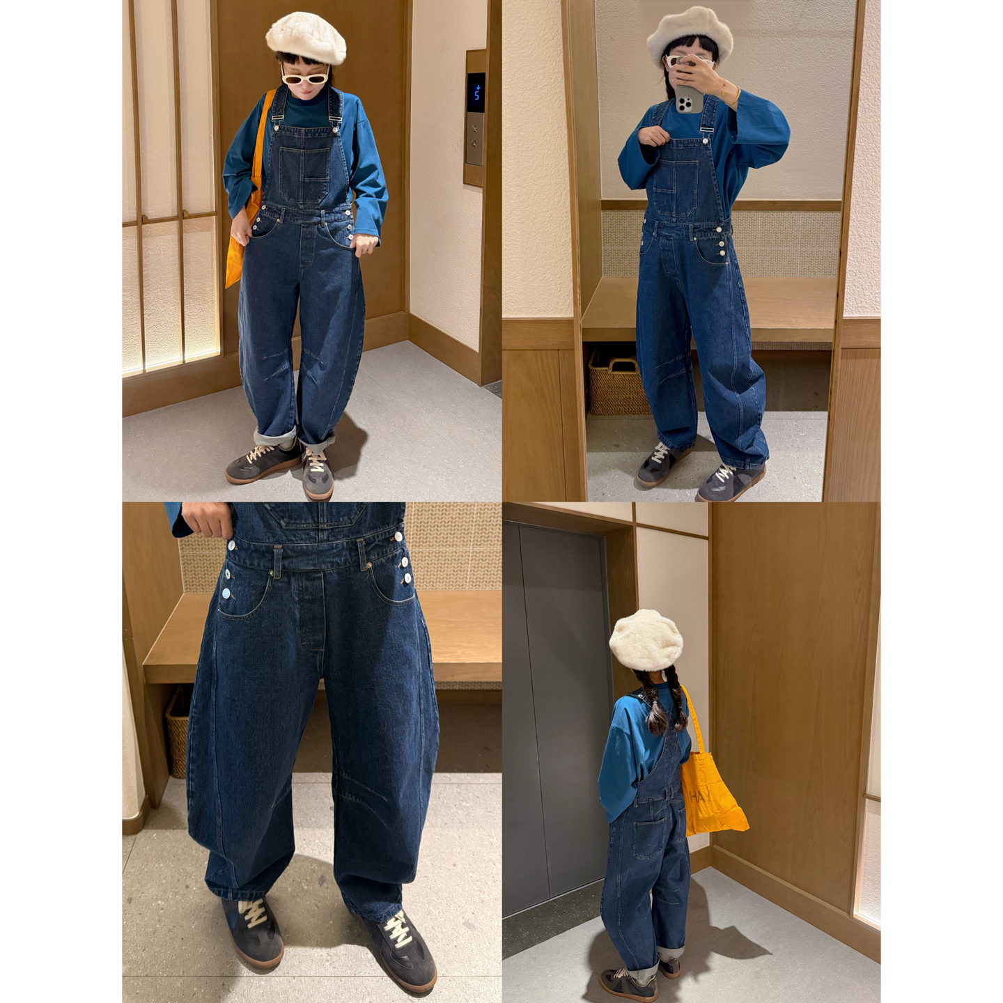 深蓝显瘦背带裤美式学院风牛仔裤