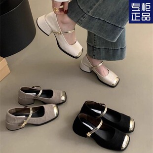 小个子内增高8CM粗跟玛丽珍单鞋女2026新款法式晚风配裙子高跟鞋