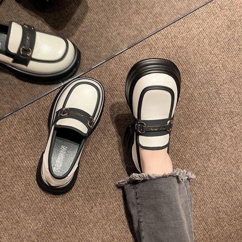 拼色小皮鞋女jk单鞋乐福鞋日系