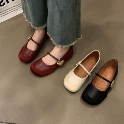 红色玛丽珍浅口单鞋子女2025年新款爆款春季配裙平底晚晚风温柔鞋