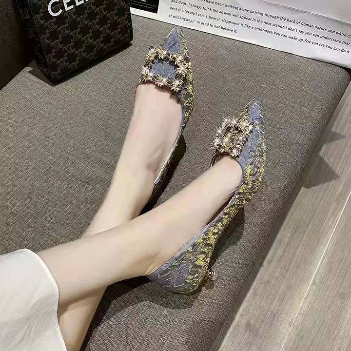 小香风韩版水钻方扣高跟鞋2025年春秋新款尖头低跟气质职业单鞋女,女鞋,浅口单鞋,淘宝优惠券,粉丝福利购,淘宝优惠卷