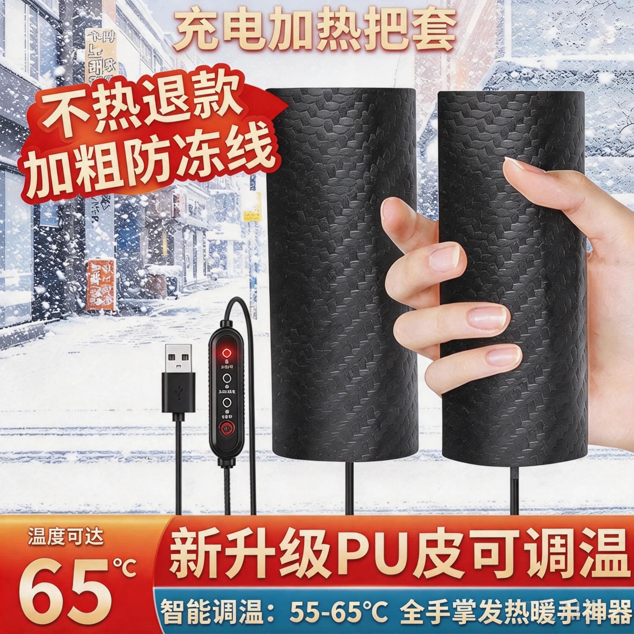 USB电加热手把套电动车充电加热把手电瓶摩托车转把保暖发热神器
